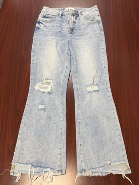High-Rise Light Blue Wide-Leg Jeans with Frayed Hem
